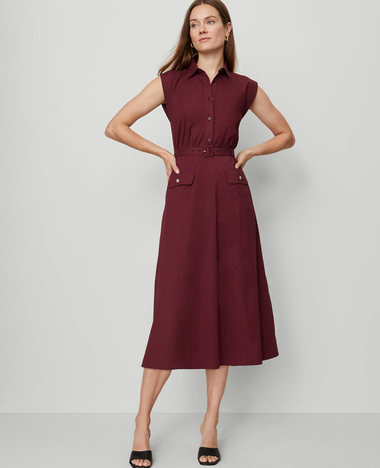 Petite Belted Flare Midi Shirtdress