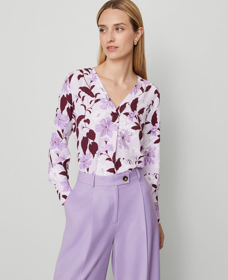 Petite Floral Mixed Media Pleat Front Top