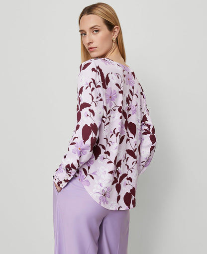 Petite Floral Mixed Media Pleat Front Top