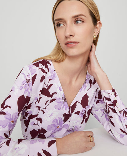 Petite Floral Mixed Media Pleat Front Top