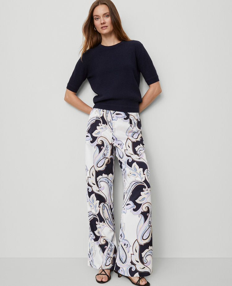 The Petite Modern Wide-Leg Trouser Pant in Paisley Satin