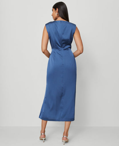 Petite Asymmetric Satin Sheath Dress