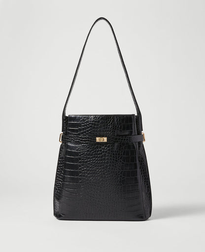 Croco Belted Bucket Bag