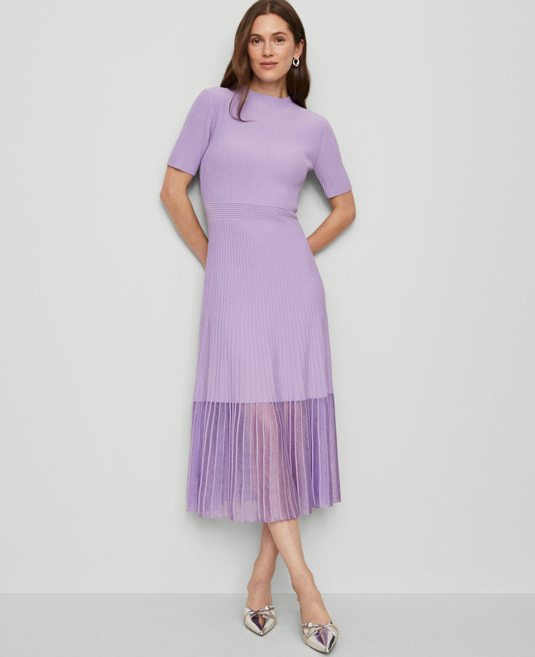Mock Neck Mixed Media Sweater Dress