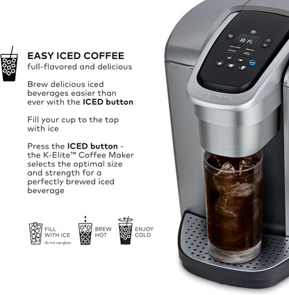 Keurig K-Elite Single Serve K-Cup Pod Coffee Maker, with Strength and Temperature Control, Iced Coffee Capability, 8 to 12oz Brew Size, Programmable, Brushed Slate
