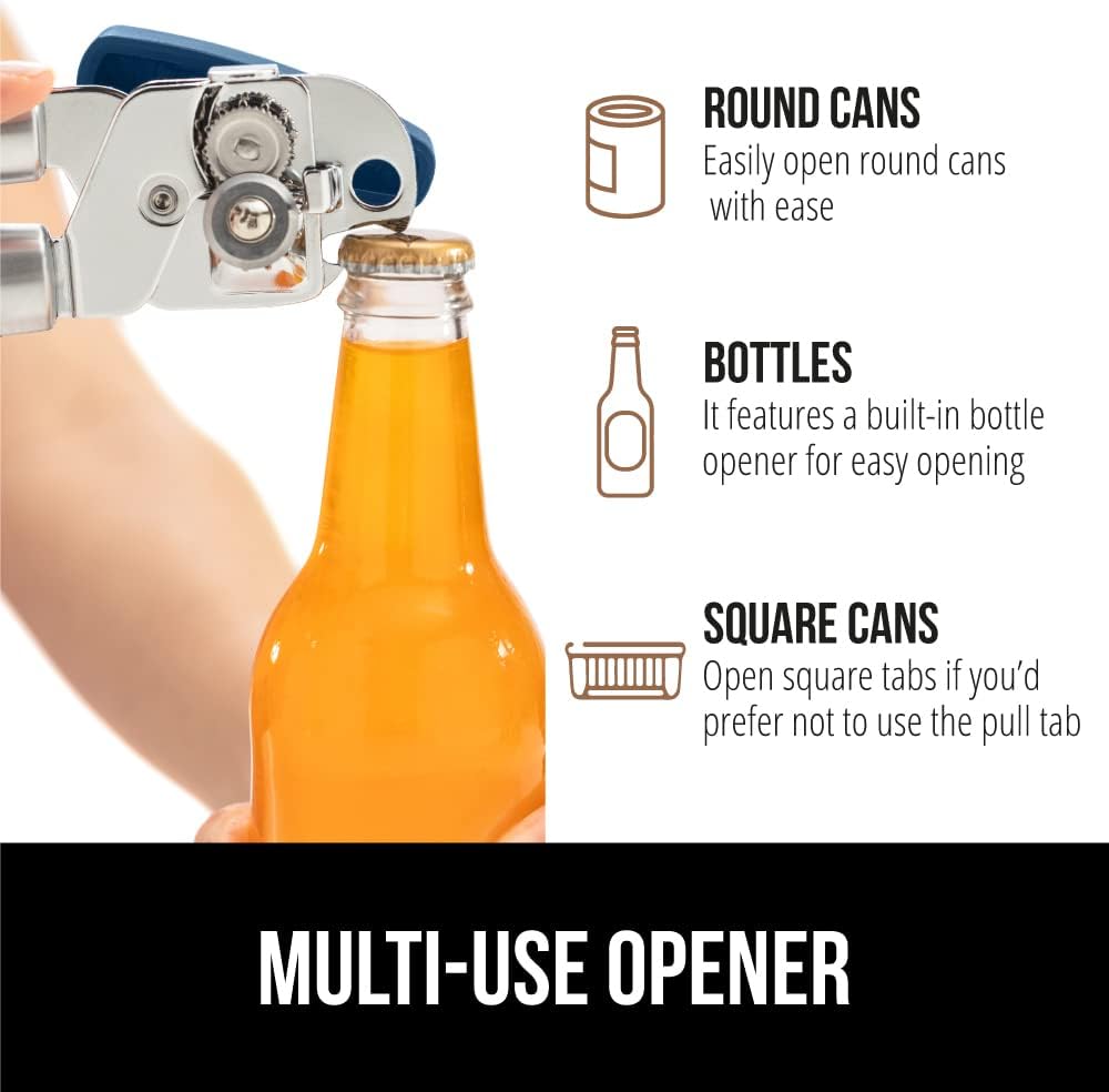The Original Gorilla Grip Heavy Duty Stainless Steel Smooth Edge Manual Can Opener and Bottle Openers, Soft Handle, Rust Proof Oversized Handheld Easy Turn Knob, Multifunctional Kitchen Tool, Black