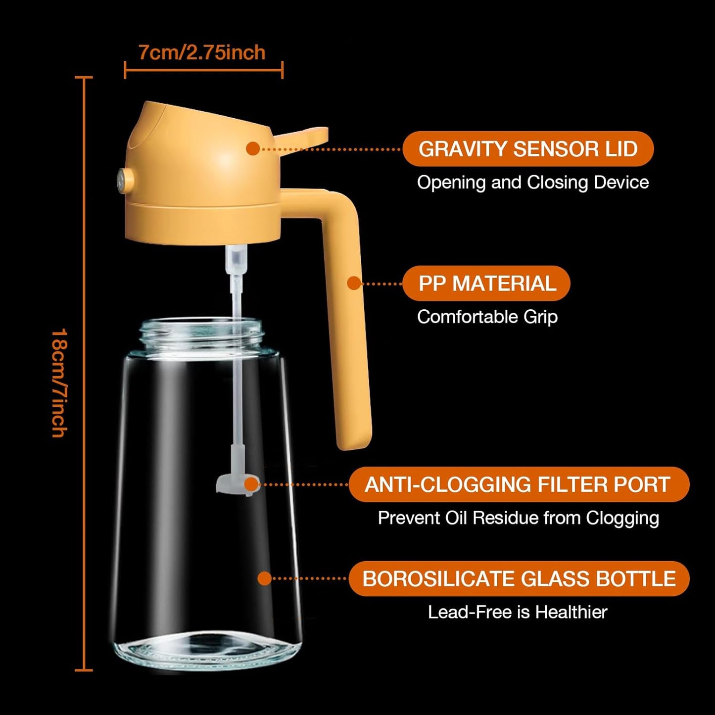 YARRAMATE Oil Sprayer for Cooking, 2 in 1 Olive Oil Dispenser Bottle for Kitchen, 16oz/470ml Premium Glass Oil Bottle, Food-grade Oil Mister for Air Fryer, Salad, Frying, BBQ (Creamy White)