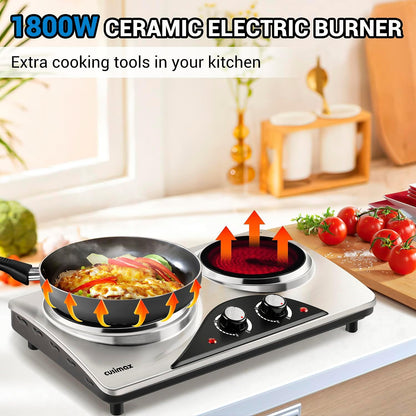 CUSIMAX Electric Hot Plate for Cooking Portable Single Burner 1500W Cast Iron hot plates Heat-up in Seconds Adjustable Temperature Control Stainless Steel Non-Slip Rubber Feet Upgraded Version B101