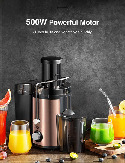 Qcen Juicer Machine, 800W Centrifugal Juicer Extractor with Wide Mouth 3” Feed Chute for Fruit Vegetable, Easy to Clean, Stainless Steel, BPA-free (Black)