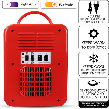 Coca-Cola Classic Coke Bottle 4L Mini Fridge w/ 12V DC and 110V AC Cords, 6 Can Portable Cooler, Personal Travel Refrigerator for Snacks Lunch Drinks Cosmetics, Desk Home Office Dorm, Red