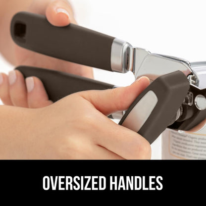 The Original Gorilla Grip Heavy Duty Stainless Steel Smooth Edge Manual Can Opener and Bottle Openers, Soft Handle, Rust Proof Oversized Handheld Easy Turn Knob, Multifunctional Kitchen Tool, Black