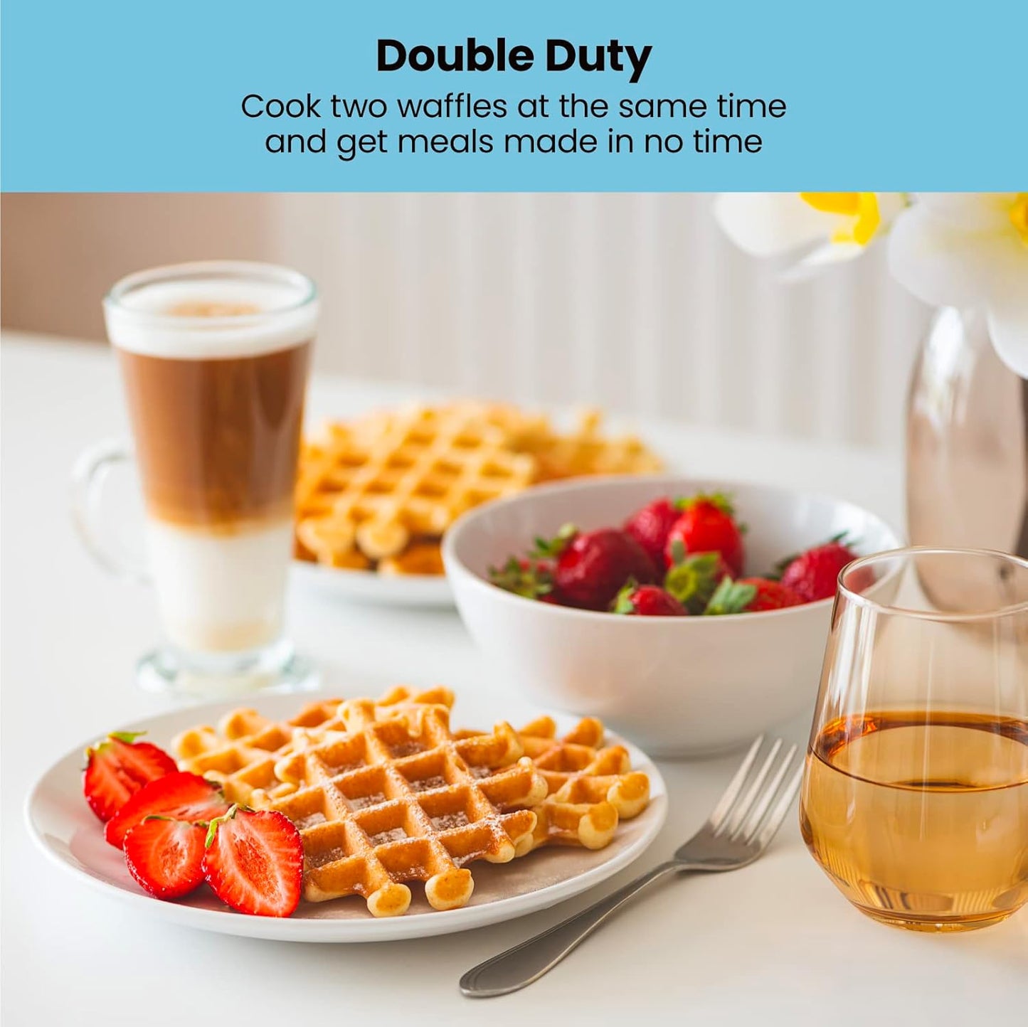 Chefman Anti-Overflow Belgian Waffle Maker w/Shade Selector, Temperature Control, Mess Free Moat, Round Iron w/Nonstick Plates & Cool Touch Handle, Measuring Cup Included, Black