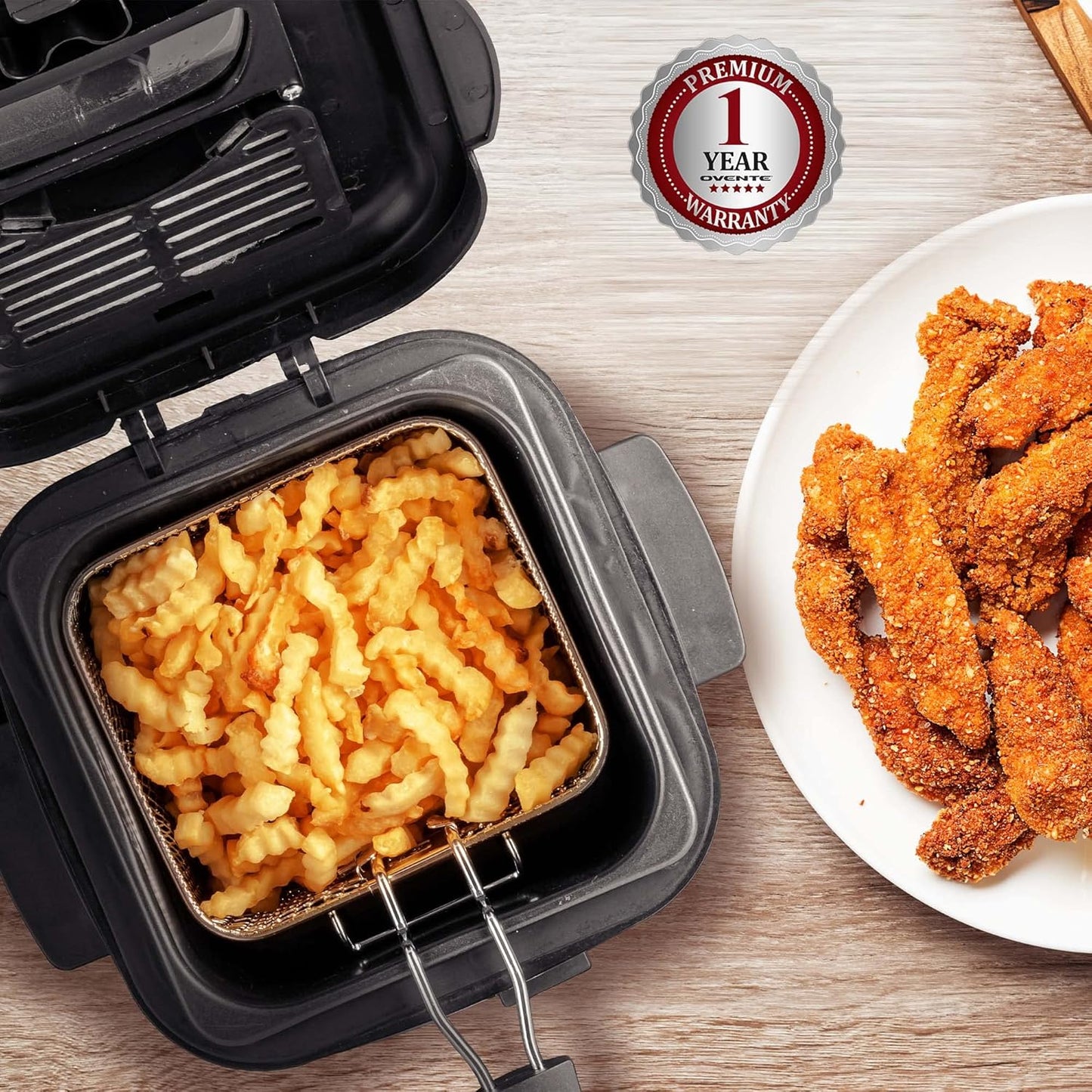 OVENTE Electric Deep Fryer 2 Liter Capacity, 1500 Watt Lid with Viewing Window and Odor Filter, Adjustable Temperature, Removable Frying Basket and Easy to Clean Stainless Steel Body, Silver FDM2201BR