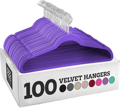 Zober Velvet Hangers 50 Pack - Heavy Duty Black Hangers for Coats, Pants & Dress Clothes - Non Slip Clothes Hanger Set - Space Saving Felt Hangers for Clothing