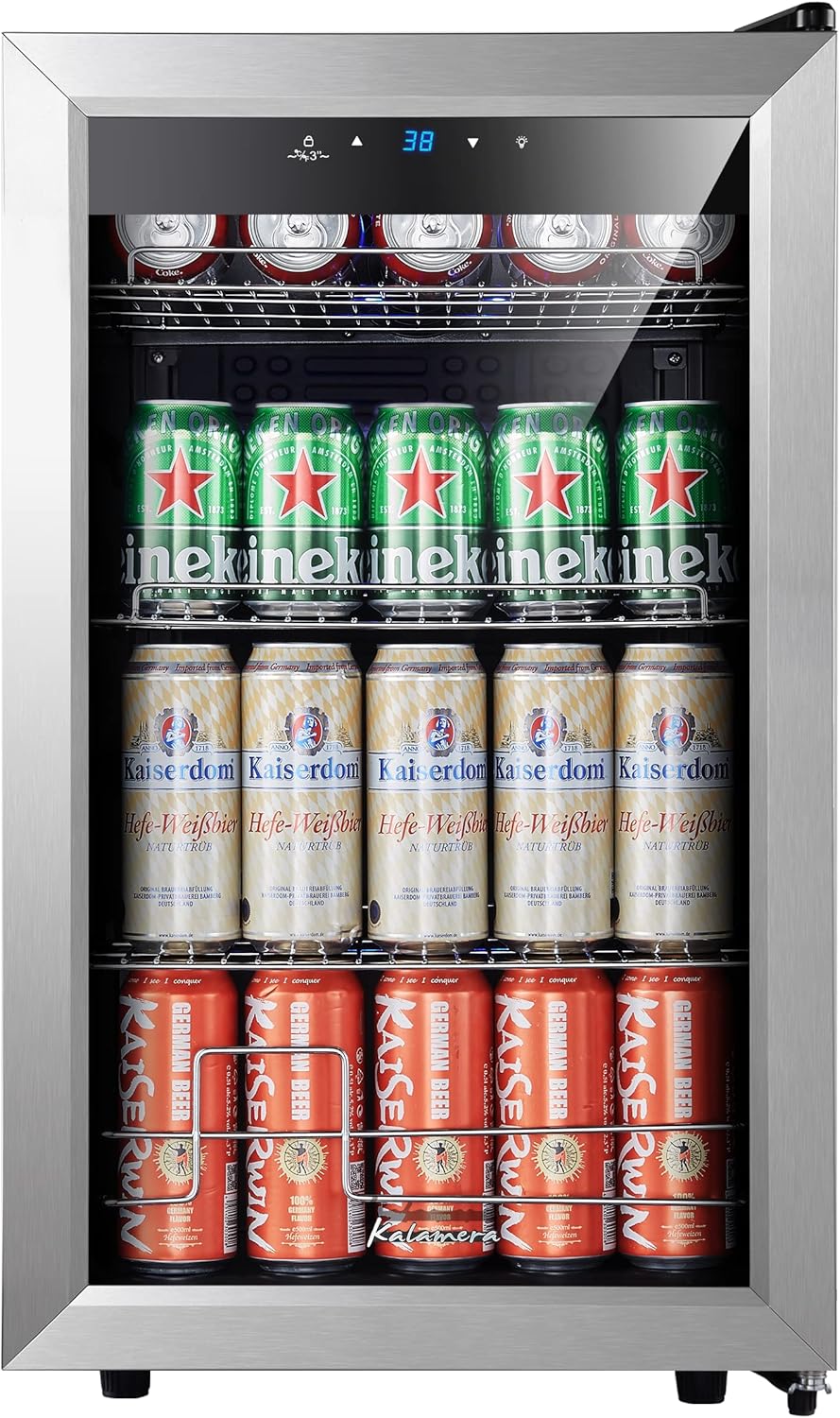 Kalamera 24 inch Wine Cooler, 46 Bottle - Dual Zone Built-in or Freestanding Fridge with Stainless Steel Reversible Glass Door, for Home, Kitchen, or Office.