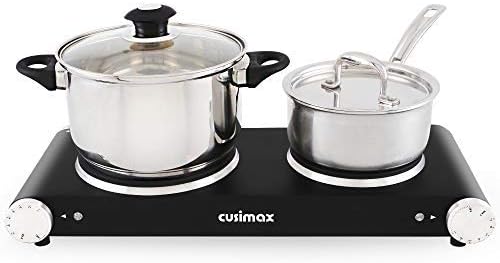 CUSIMAX Electric Hot Plate for Cooking Portable Single Burner 1500W Cast Iron hot plates Heat-up in Seconds Adjustable Temperature Control Stainless Steel Non-Slip Rubber Feet Upgraded Version B101