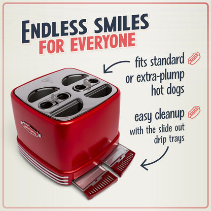 Nostalgia 2 Slot Hot Dog and Bun Toaster with Mini Tongs, Retro Toaster, Cooker that Works Chicken, Turkey, Veggie Links, Sausages Brats, Metallic Red