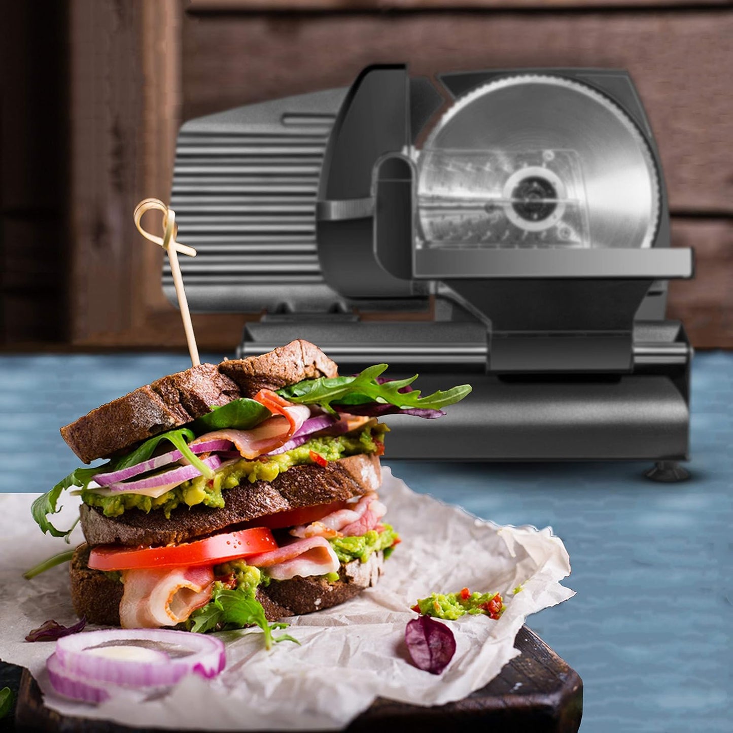 Chefman Electric Deli Slicer With Adjustable Slices, Stainless Steel Blades, Safe Feet - For Ham, Cheese, Bread, Fruit & Veggies