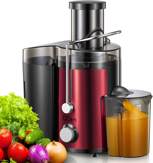 Qcen Juicer Machine, 800W Centrifugal Juicer Extractor with Wide Mouth 3” Feed Chute for Fruit Vegetable, Easy to Clean, Stainless Steel, BPA-free (Black)