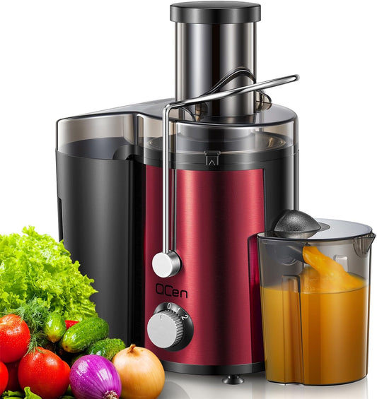 Qcen Juicer Machine, 800W Centrifugal Juicer Extractor with Wide Mouth 3” Feed Chute for Fruit Vegetable, Easy to Clean, Stainless Steel, BPA-free (Black)