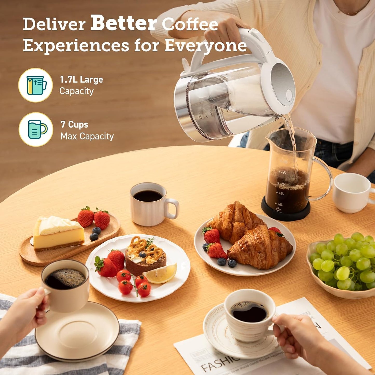COSORI Electric Kettle, No Plastic Contact with Water, 1.7L/1500W, Stainless Steel Inner Lid & Filter, Tea Kettle For Coffee & Tea, Hot Water Kettle Teapot Boiler & Heater, Automatic Shut Off, Black