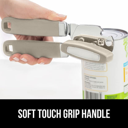 The Original Gorilla Grip Heavy Duty Stainless Steel Smooth Edge Manual Can Opener and Bottle Openers, Soft Handle, Rust Proof Oversized Handheld Easy Turn Knob, Multifunctional Kitchen Tool, Black