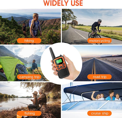 Walkie Talkies, MOICO Long Range Walkie Talkies for Adults with 22 FRS Channels, Family Walkie Talkie with LED Flashlight VOX LCD Display for Hiking Camping Trip (Orange 2 Pack)