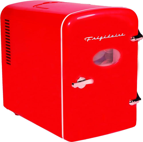 Frigidaire Retro Mini Fridge Cooler, 4L Capacity Chills 6 12oz Cans, 100% Freon-Free & Eco Friendly, Portable Fridge for Car, Office, Bedroom, Dorm Room, or Cabin - 9.84"D x 7.09"W x 10.35"H (Pink)