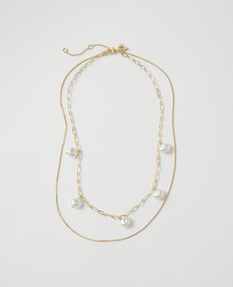 Mini Pearl and Chain Layered Necklace