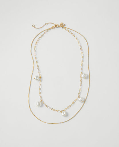 Mini Pearl and Chain Layered Necklace