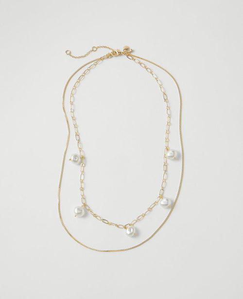 Mini Pearl and Chain Layered Necklace