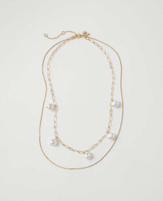 Mini Pearl and Chain Layered Necklace