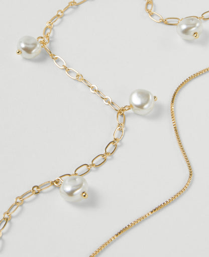 Mini Pearl and Chain Layered Necklace