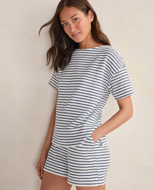 Haven Well Within Cotton Blend Textured Stripe Bateau Neck Top