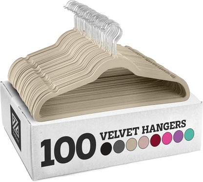 Zober Velvet Hangers 50 Pack - Heavy Duty Black Hangers for Coats, Pants & Dress Clothes - Non Slip Clothes Hanger Set - Space Saving Felt Hangers for Clothing