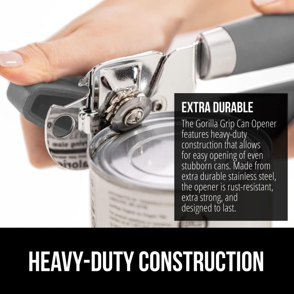 The Original Gorilla Grip Heavy Duty Stainless Steel Smooth Edge Manual Can Opener and Bottle Openers, Soft Handle, Rust Proof Oversized Handheld Easy Turn Knob, Multifunctional Kitchen Tool, Black