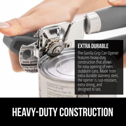The Original Gorilla Grip Heavy Duty Stainless Steel Smooth Edge Manual Can Opener and Bottle Openers, Soft Handle, Rust Proof Oversized Handheld Easy Turn Knob, Multifunctional Kitchen Tool, Black