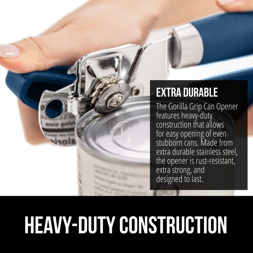The Original Gorilla Grip Heavy Duty Stainless Steel Smooth Edge Manual Can Opener and Bottle Openers, Soft Handle, Rust Proof Oversized Handheld Easy Turn Knob, Multifunctional Kitchen Tool, Black