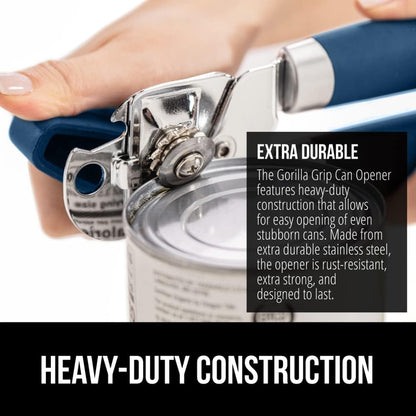 The Original Gorilla Grip Heavy Duty Stainless Steel Smooth Edge Manual Can Opener and Bottle Openers, Soft Handle, Rust Proof Oversized Handheld Easy Turn Knob, Multifunctional Kitchen Tool, Black