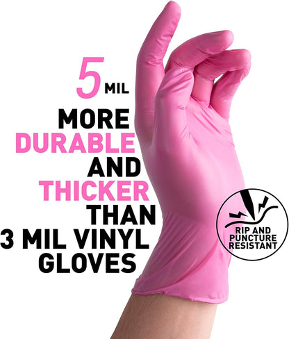 OKIAAS Black/Pink Vinyl Disposable Gloves Latex Free, Food Grade, 5 mil, Cooking, Cleaning, Hair Dye, 50/100/200/1000 Count