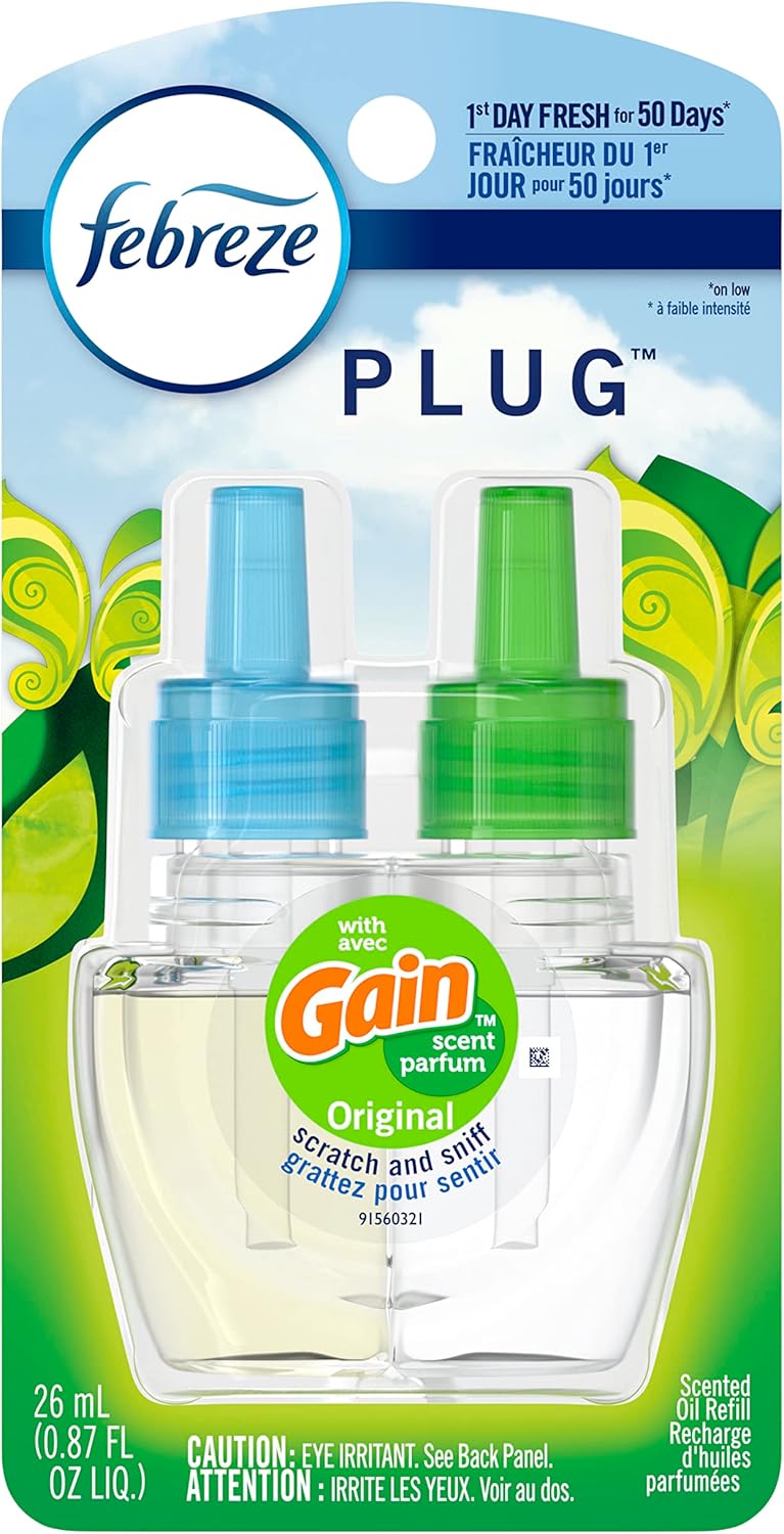 Febreze Plug in Air Fresheners, Gain Original Scent, Odor Eliminator for Strong Odors, Scented Oil Refill (3 Count)