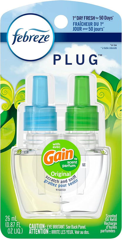 Febreze Plug in Air Fresheners, Gain Original Scent, Odor Eliminator for Strong Odors, Scented Oil Refill (3 Count)