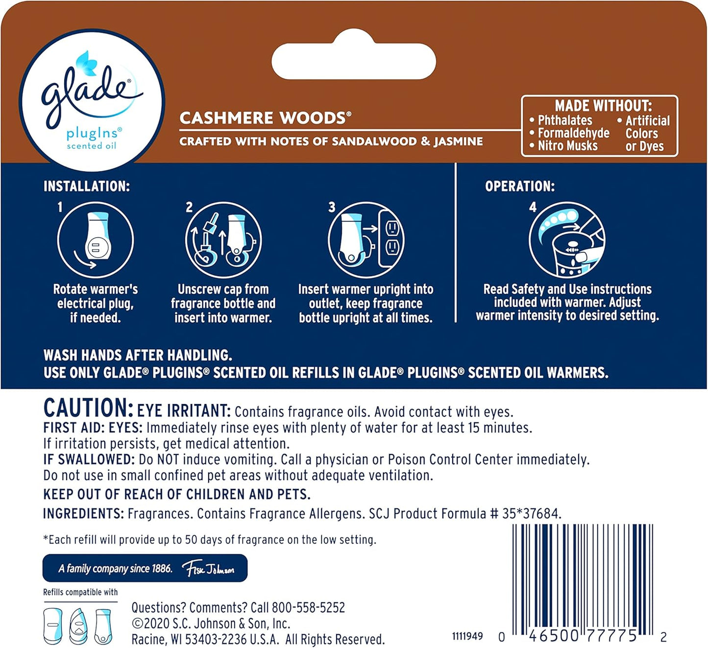 Glade PlugIns Refills Air Freshener, Scented and Essential Oils for Home and Bathroom, Apple Cinnamon, 3.35 Fl Oz, 5 Count