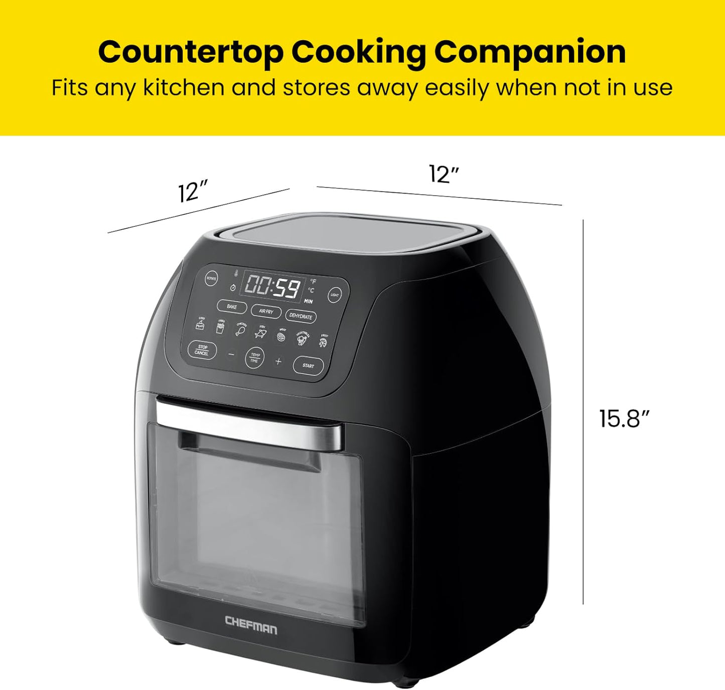CHEFMAN Multifunctional Digital Air Fryer+ Rotisserie, Dehydrator, Convection Oven, 17 Touch Screen Presets Fry, Roast, Dehydrate, Bake, XL 10L Family Size, Auto Shutoff, Large Easy-View Window, Black