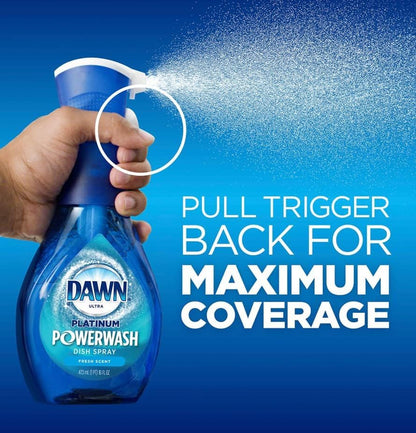 Dawn Platinum Powerwash Dish Spray, Dish Soap, Fresh Scent Bundle, 1 Spray (16oz) + 3 Refills (16oz each)