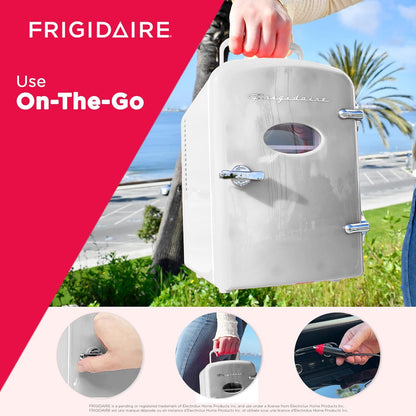 Frigidaire Retro Mini Fridge Cooler, 4L Capacity Chills 6 12oz Cans, 100% Freon-Free & Eco Friendly, Portable Fridge for Car, Office, Bedroom, Dorm Room, or Cabin - 9.84"D x 7.09"W x 10.35"H (Pink)