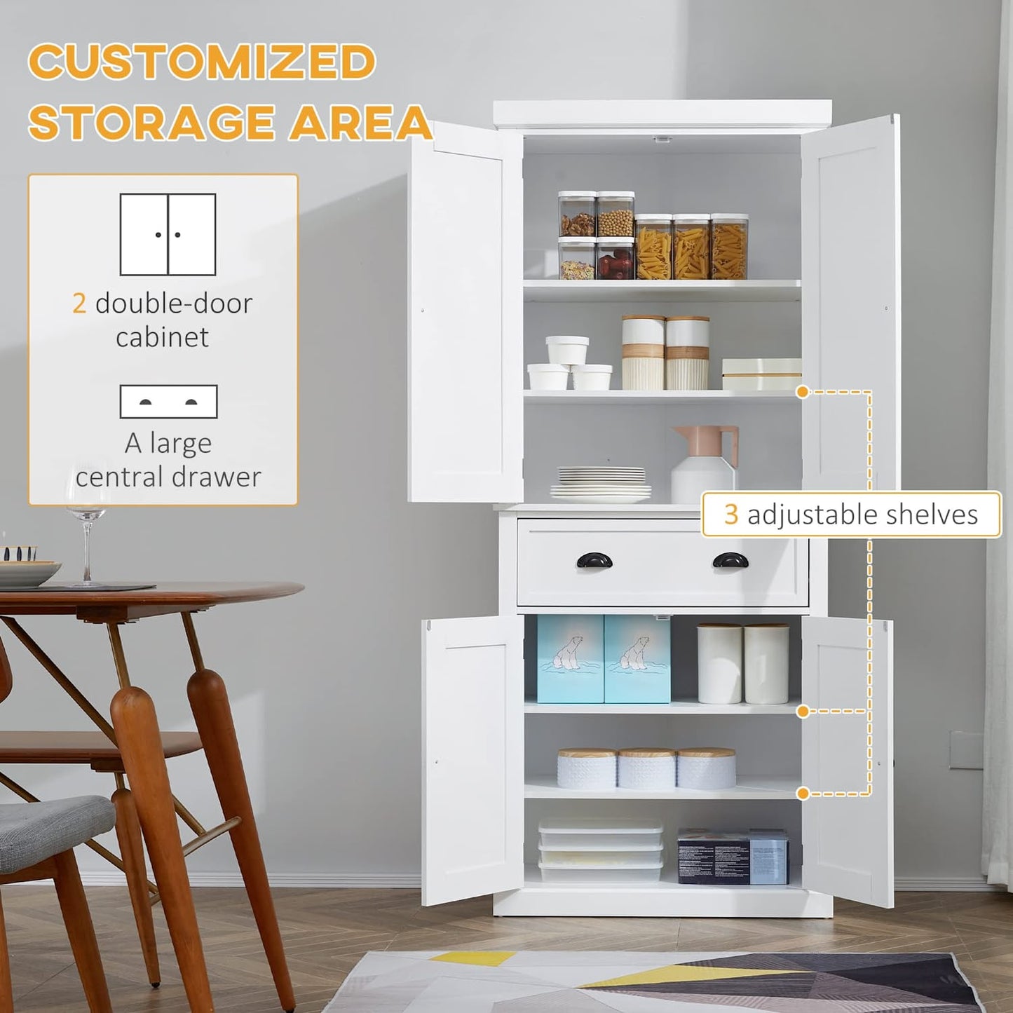 HOMCOM 72" Traditional Freestanding Kitchen Pantry Cupboard with 2 Cabinet