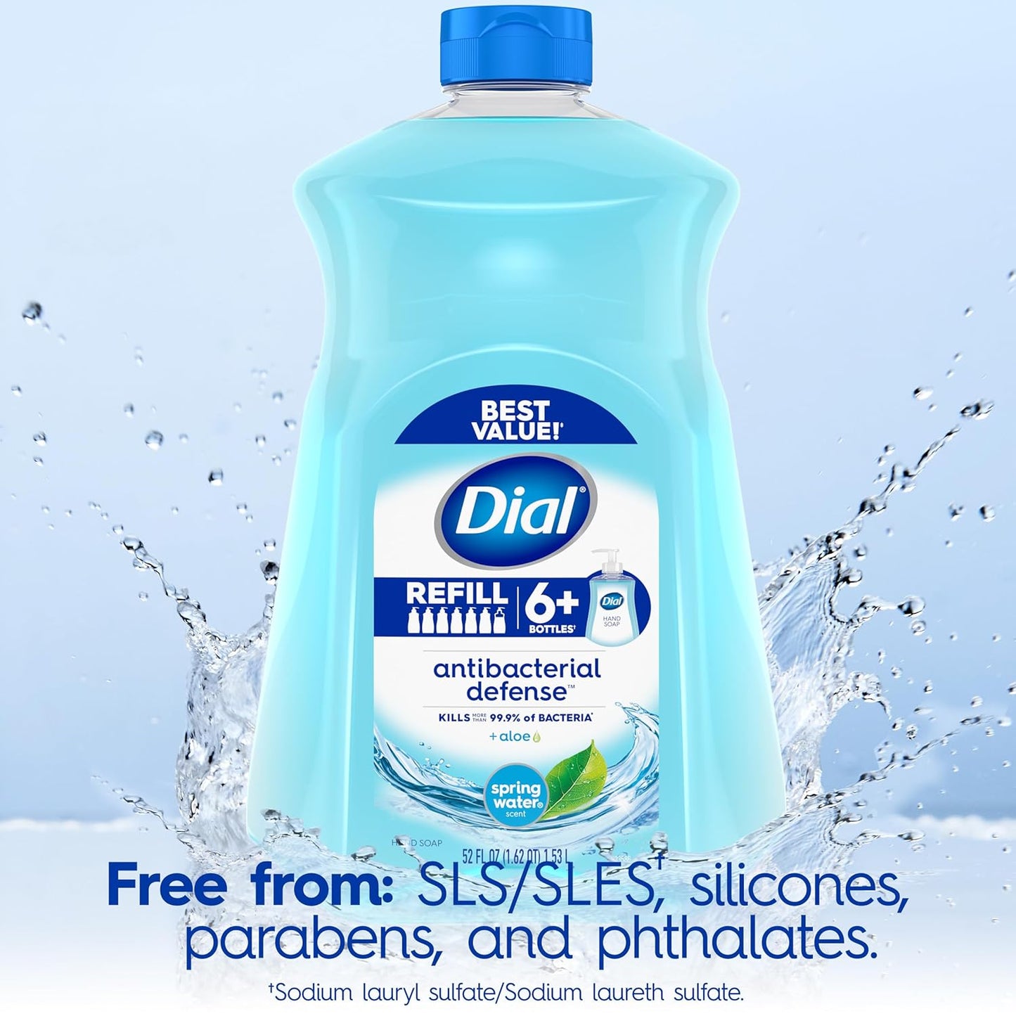 Dial Antibacterial Liquid Hand Soap Refill, Spring Water, 52 fl oz Pack of 3