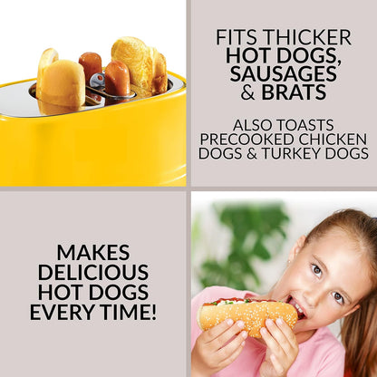 Nostalgia 2 Slot Hot Dog and Bun Toaster with Mini Tongs, Retro Toaster, Cooker that Works Chicken, Turkey, Veggie Links, Sausages Brats, Metallic Red