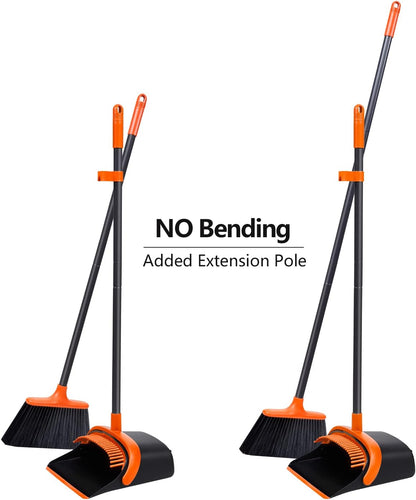 Broom with Dustpan Combo Set, Upgrade Broom and Dustpan Set for Home, 52'' Long Handle Broom and Dustpan Set, Standing Dustpan and Broom for Kitchen Office Lobby Floor